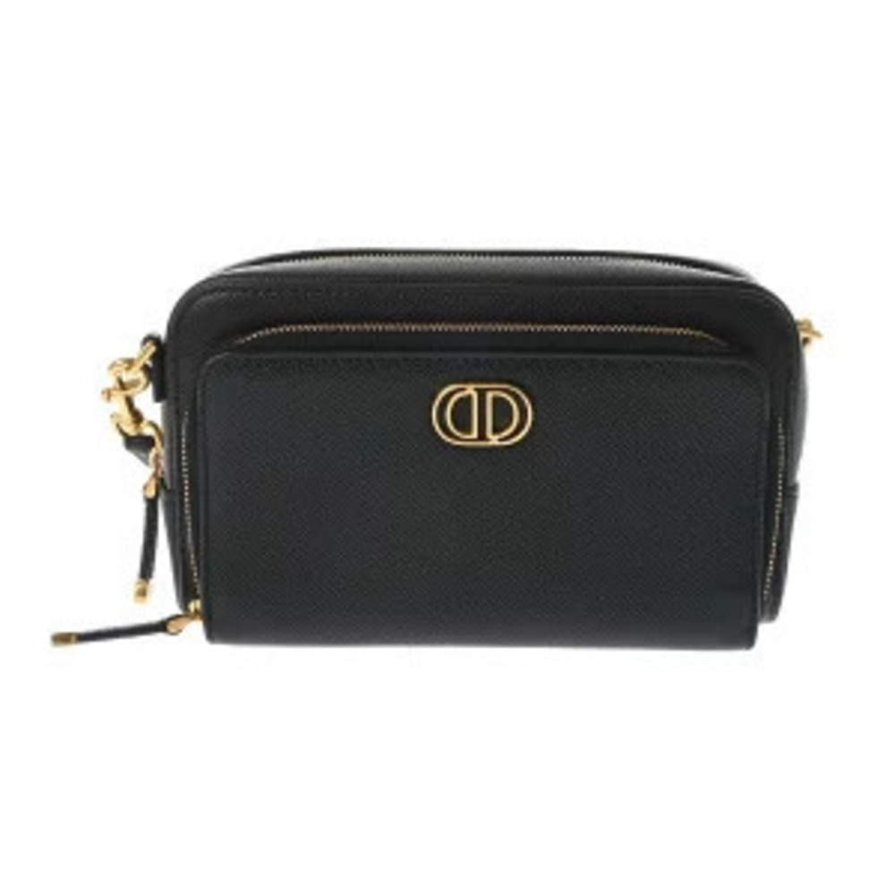 Christian Dior CARO Double Pouch Clutch Black Grain Calf Leather Shoulder Bag